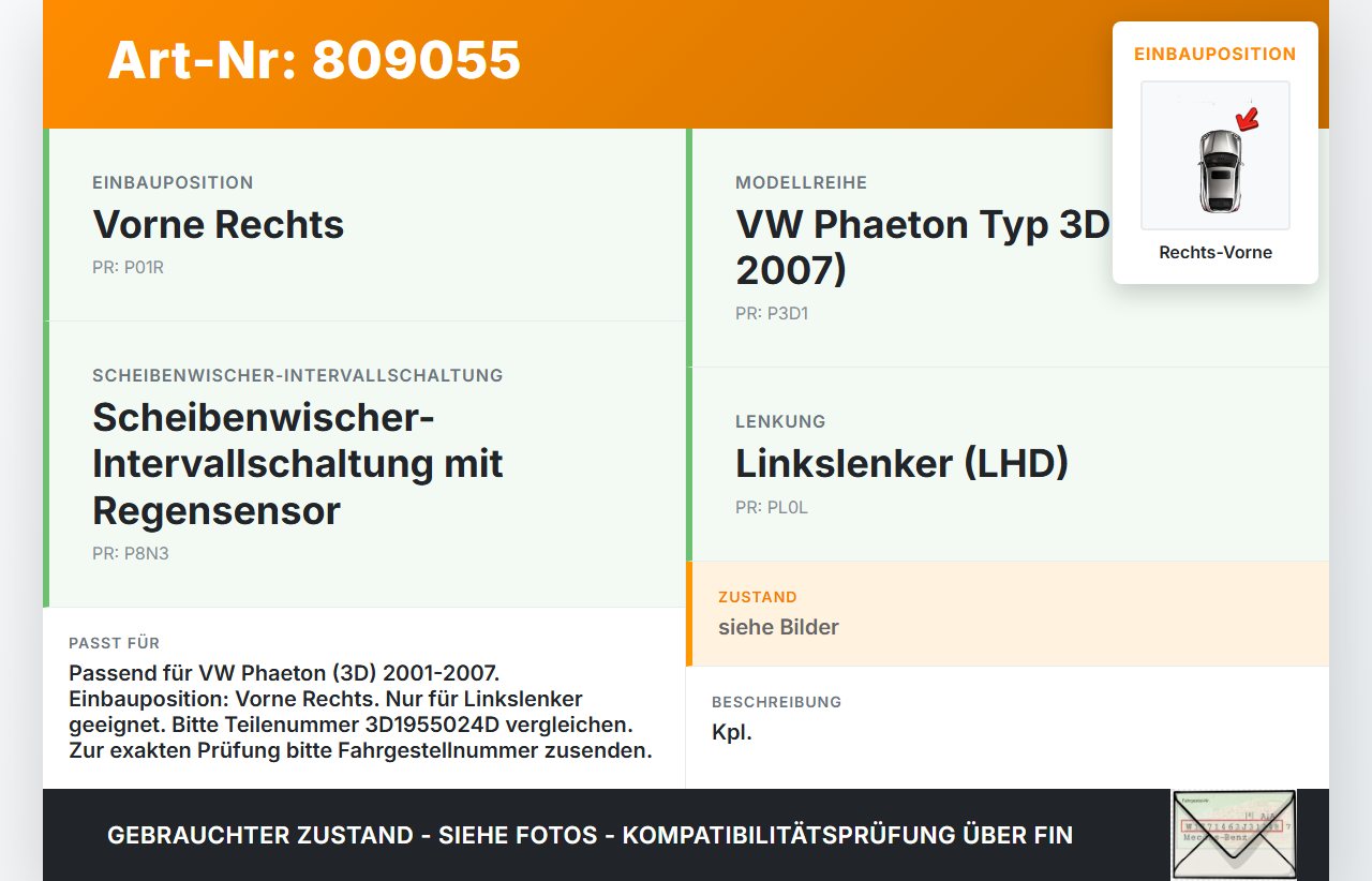 VW Phaeton 3D 01-07 Wischermotor Gestänge Vorne Rechts VW Phaeton 3D 01-07 24.05.2007 3D1955024D 3D1955024DBVA... Vorschau 3