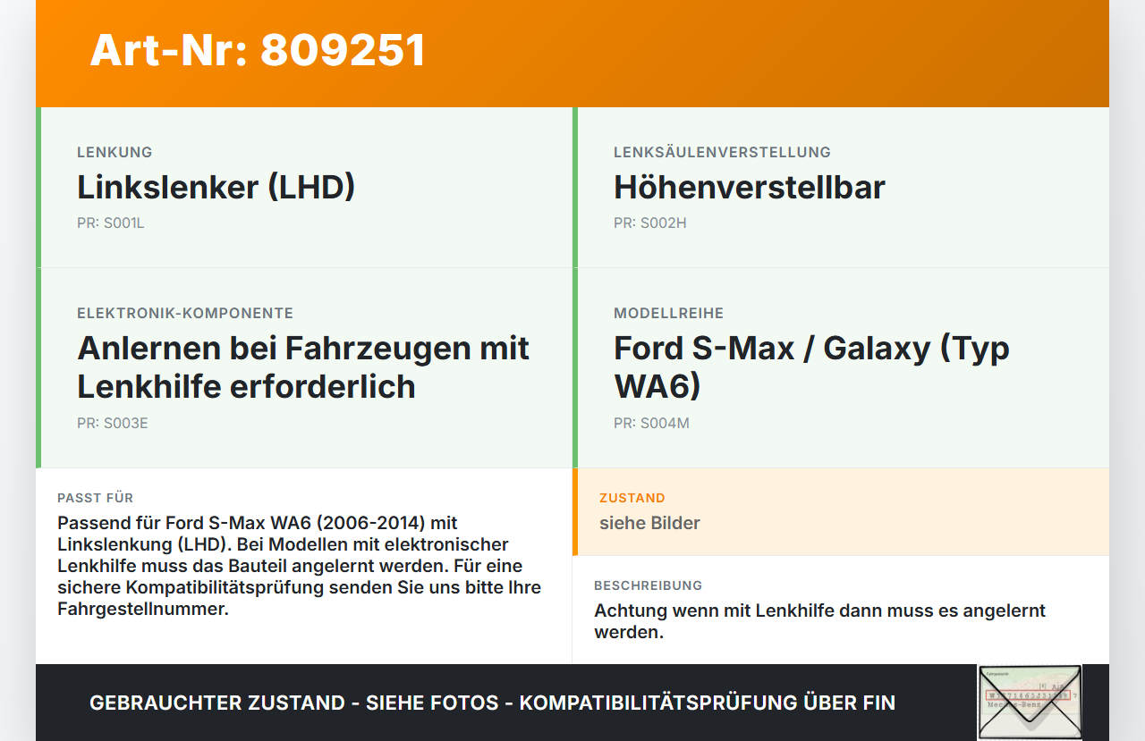 Ford S-Max WA6 06-14 Höhenverstellung für Lenksäule Ford S-Max WA6 06-14 14.12.2007 6G9N-3C529-AE 6G9N-3C529-AK... Vorschau 3