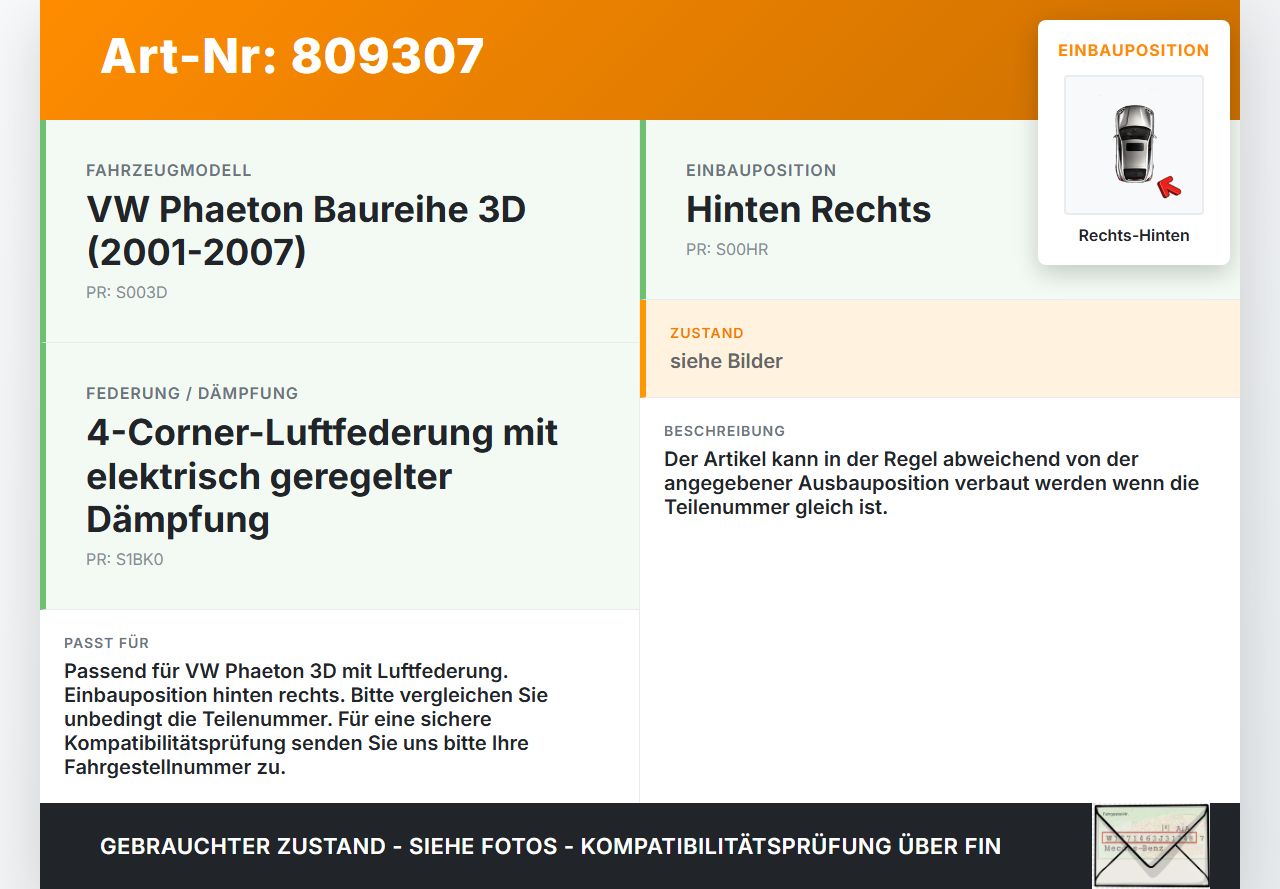 VW Phaeton 3D 01-07 Sensor Niveausensor Höhenstandssensor Neigung Hinten Rechts VW Phaeton 3D 01-07 24.05.2007... Vorschau 3