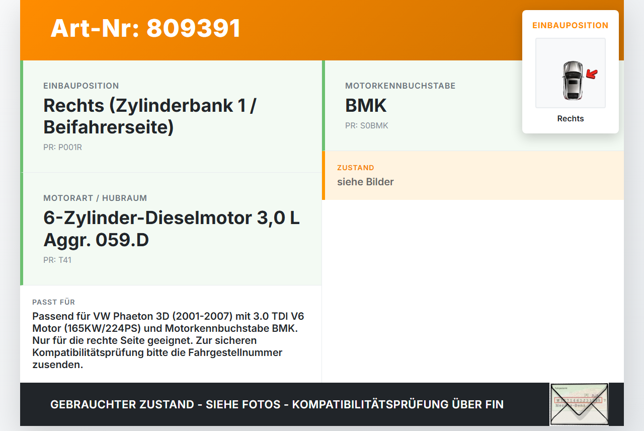 VW Phaeton 3D 01-07 TDI 3,0 165KW BMK Ventildeckel Zylinderkopfhaube Rechts VW Phaeton 3D 01-07 24.05.2007... Vorschau 3