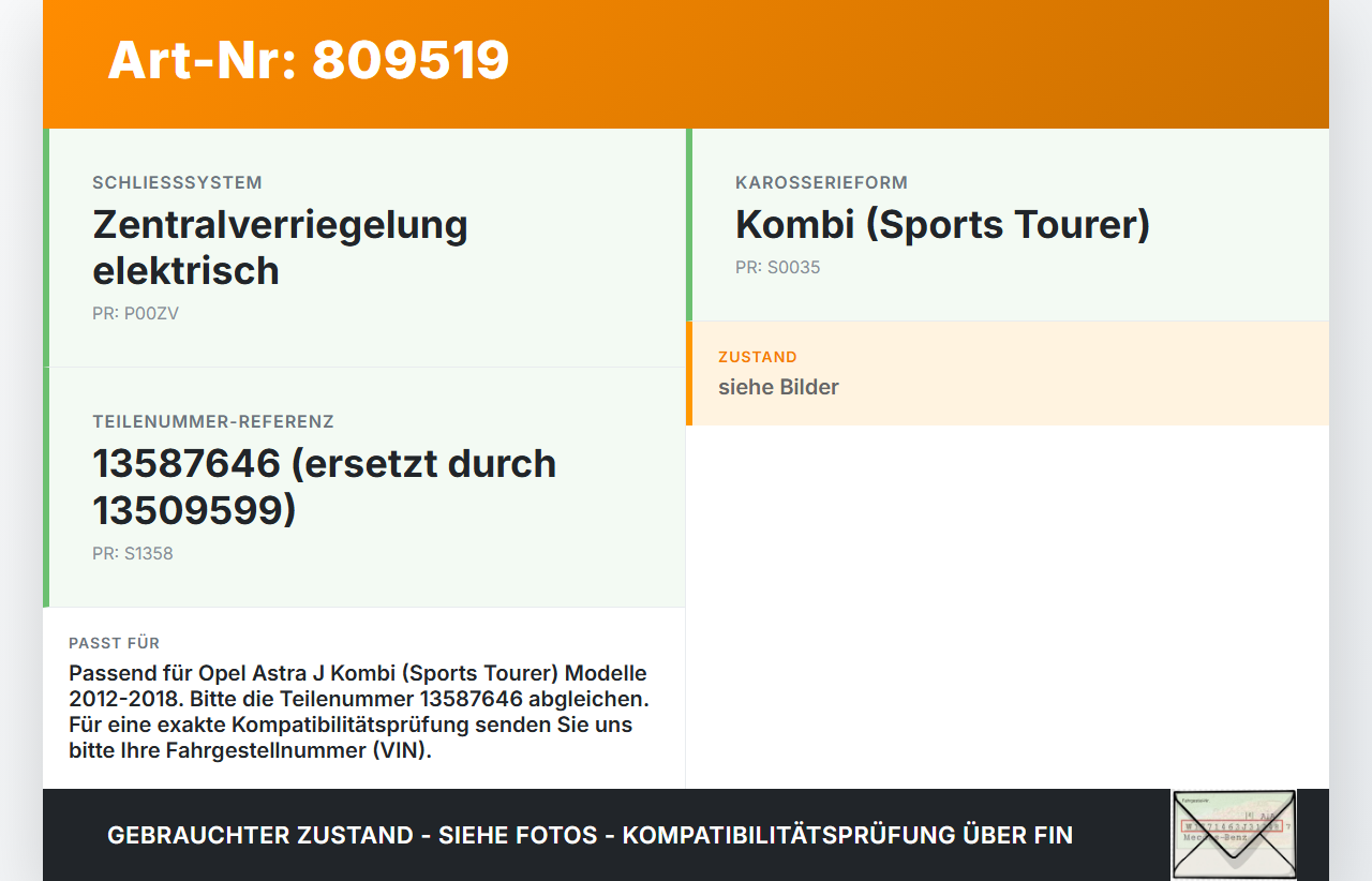 Opel Astra J 12-18 Kombi Schloss f. Heckklappe Heckklappenschloss Verriegelung Opel Astra J 12-18 05.05.2015... Vorschau 3