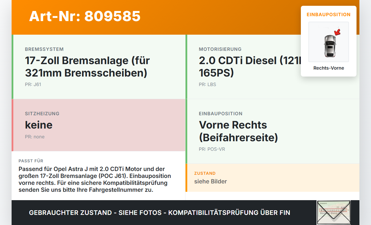 Opel Astra J 12-18 CDTi 2,0 121KW Bremssattel Bremszange Vorne Rechts Opel Astra J 12-18 05.05.2015 13301227 542114... Vorschau 3