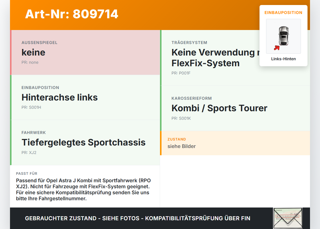 Opel Astra J 12-18 Kombi Stossdämpfer Links Hinten Opel Astra J 12-18 05.05.2015 13412743 436794 gebraucht Vorschau 3