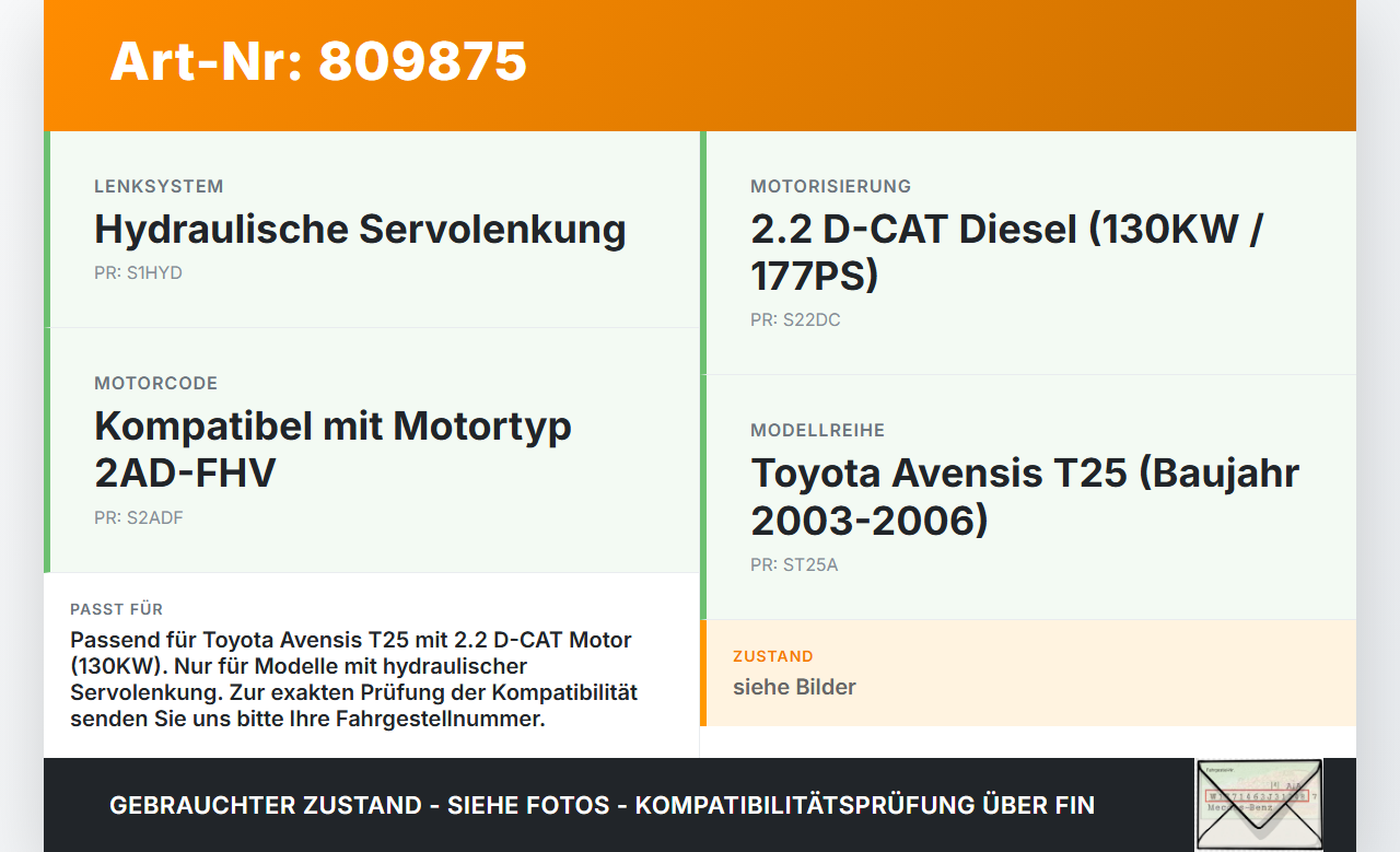 Toyota Avensis T25 03-06 D-CAT 2,2 130KW Servopumpe Hydraulikpumpe für Lenkung Toyota Avensis T25 03-06 06.07.2005... Vorschau 3