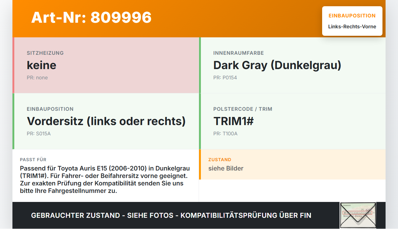 Toyota Auris E15 06-10 Kopfstütze für Fahrer Sitz Rechts oder Links Vorne Toyota Auris E15 06-10 17.08.2009... Vorschau 3