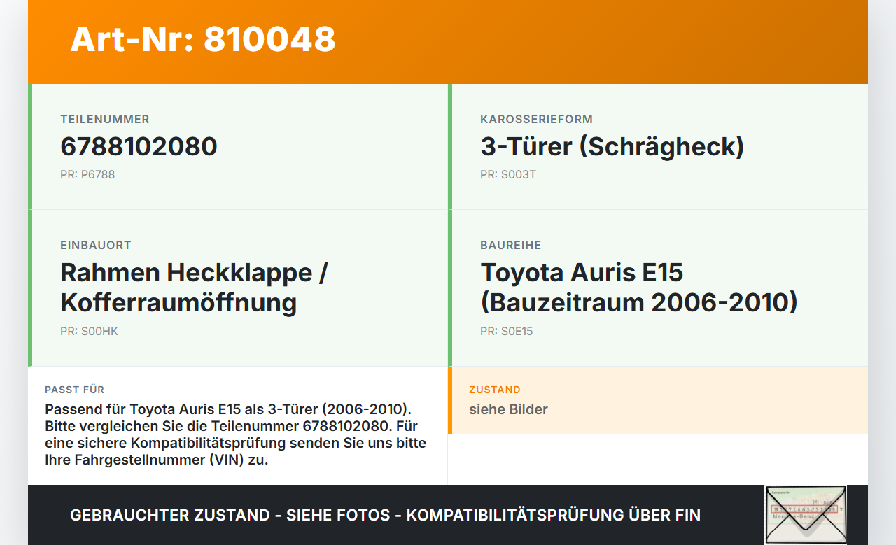 Toyota Auris E15 06-10 3T Dichtung Rahmen für Heckklappe Kofferraum Toyota Auris E15 06-10 17.08.2009 6788102080... Vorschau 3