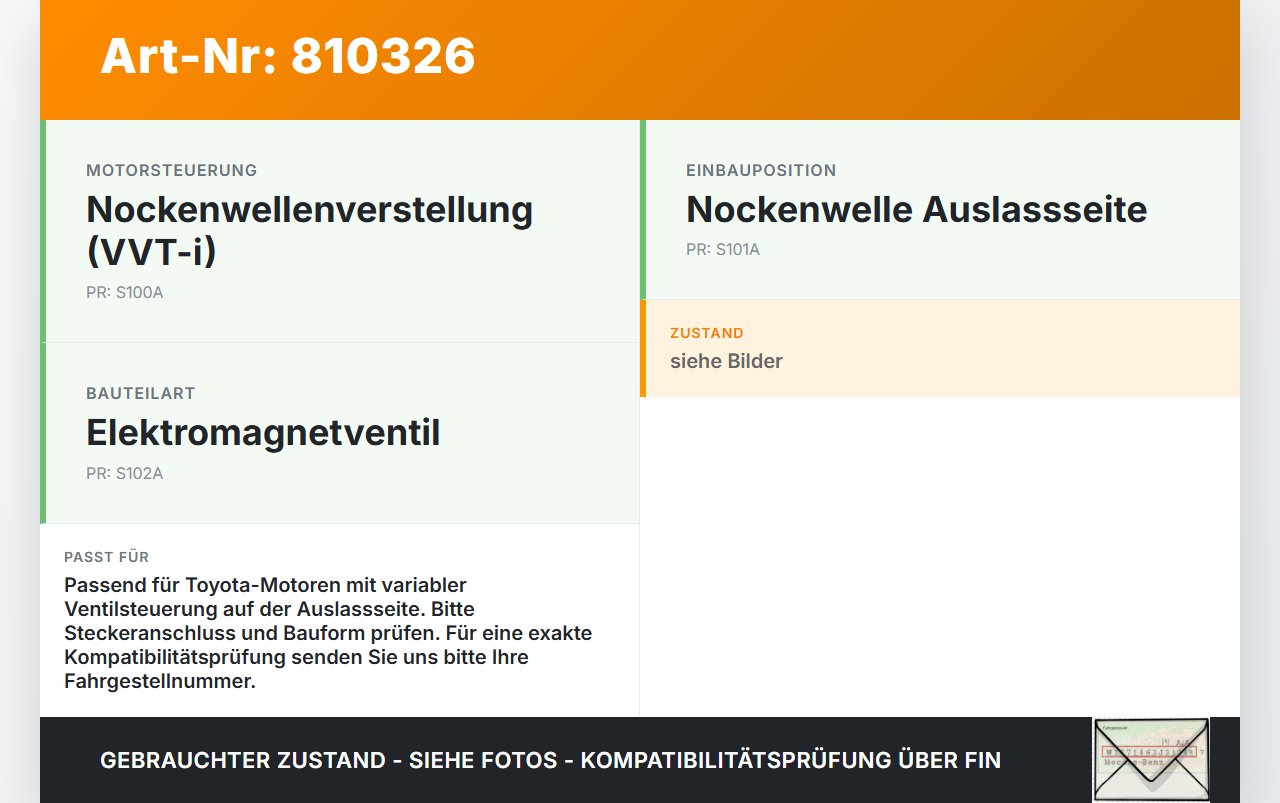 Toyota Auris E15 06-10 VVTi 1,3 74KW 1NRFE Magnetventil Nockenwellenverstellung Verstellung für Nockenwelle Auslass... Vorschau 3