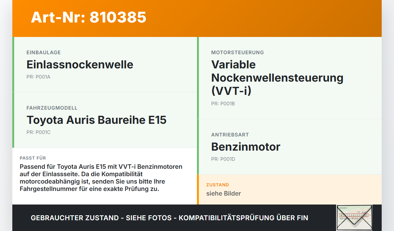 Toyota Auris E15 06-10 VVTi 1,3 74KW 1NRFE Nockenwellenverstellung Verstellung für Nockenwelle Einlass Toyota Auris... Vorschau 3