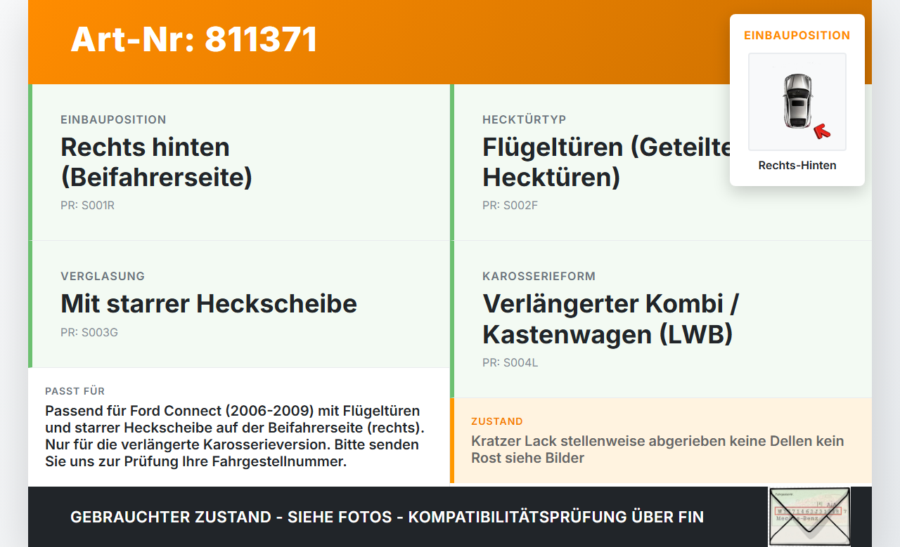 Ford Connect 06-09 Tür Flügeltür Hecktür Rechts Hinten 7VTAWWA Ford Connect 06-09 22.08.2008 2T14-V40026-DH 1475929... Vorschau 3
