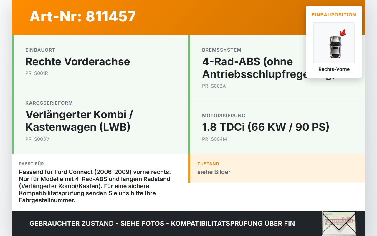 Ford Connect 06-09 TDCi 1,8 66KW Achsschenkel Radnabe mit ABS Rechts Vorne Ford Connect 06-09 22.08.2008... Vorschau 3