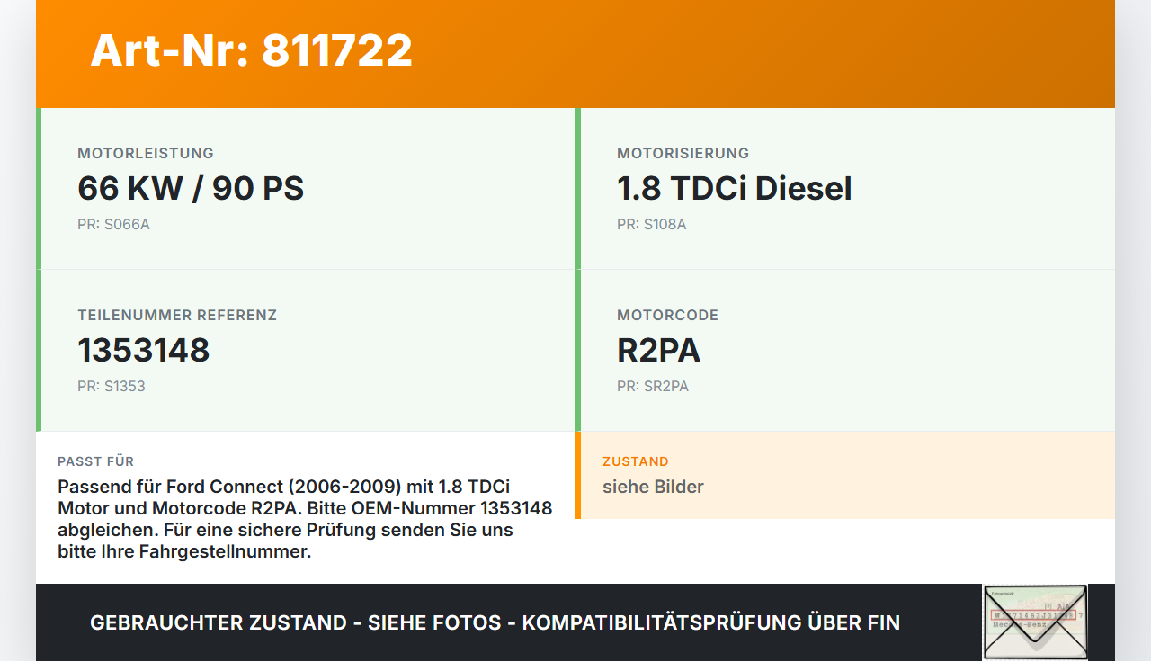 Ford Connect 06-09 TDCi 1,8 66KW R2PA Ölwanne Motorwanne Ford Connect 06-09 22.08.2008 YS6Q-6675-AF 1353148 gebraucht Vorschau 3