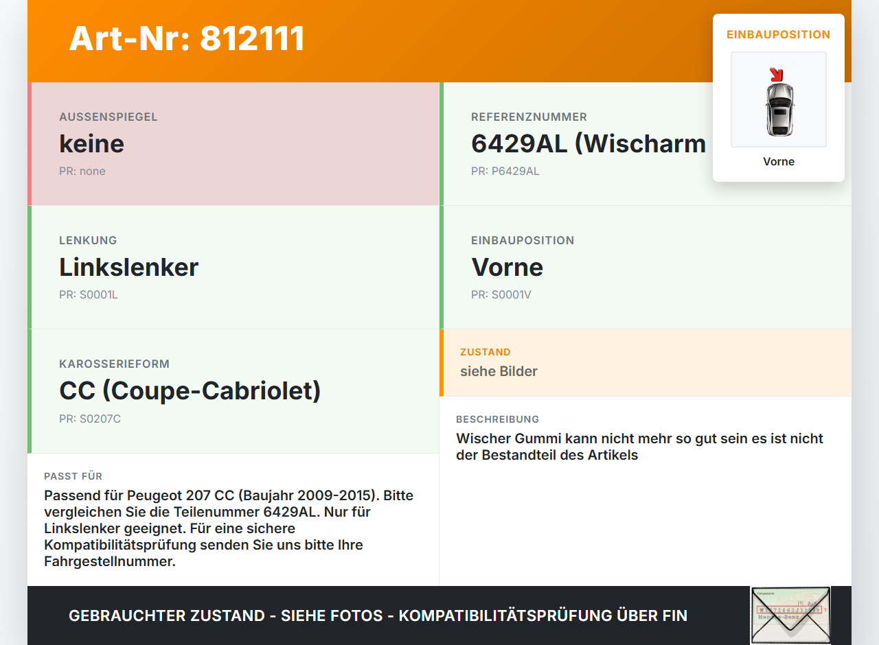 Peugeot 207 CC 09-15 2x Scheibenwischer Wischarm Vorne Peugeot 207 CC 09-15 23.06.2010 6429AL gebraucht Vorschau 3