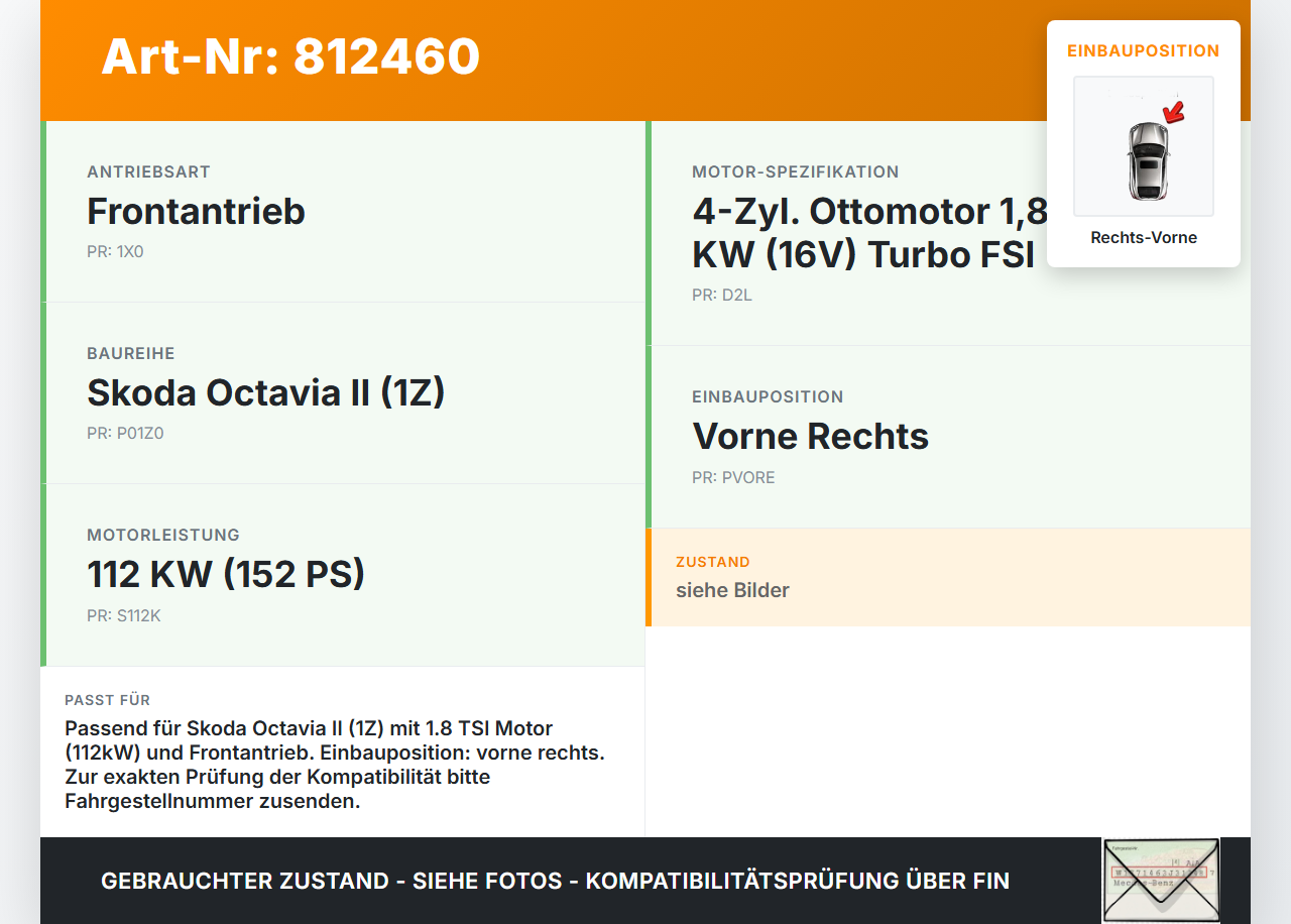 Skoda Octavia II 1Z 09-12 TSI 1,8 112KW Antriebswelle Gelenkwelle Rechts Vorne Skoda Octavia II 1Z 09-12 31.05.2011... Vorschau 3