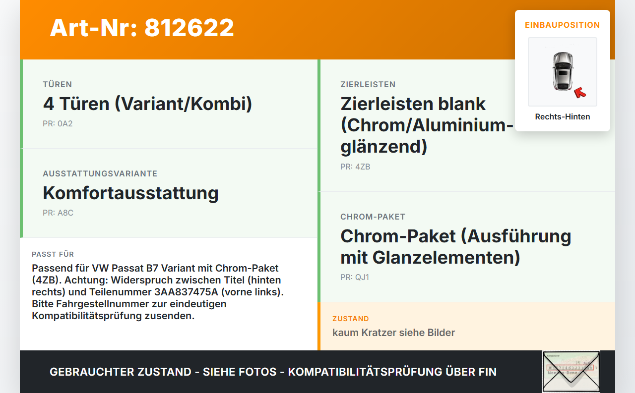 VW Passat 3C B7 10-14 Kombi Leiste für Tür Scheibendichtung Rechts Hinten VW Passat 3C B7 10-14 31.01.2011... Vorschau 3