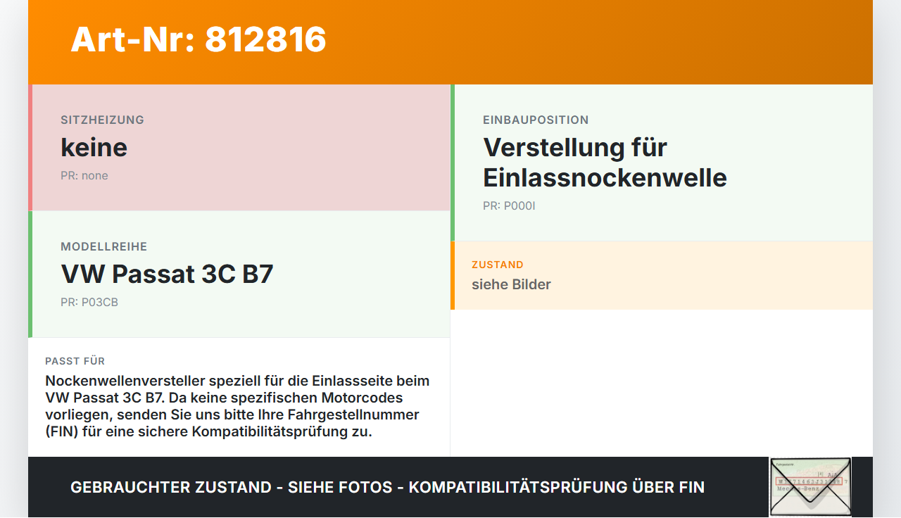 VW Passat 3C B7 10-14 TSI 1,4 90KW CAXA Nockenwellenverstellung Verstellung für Nockenwelle Einlass VW Passat 3C B7... Vorschau 3