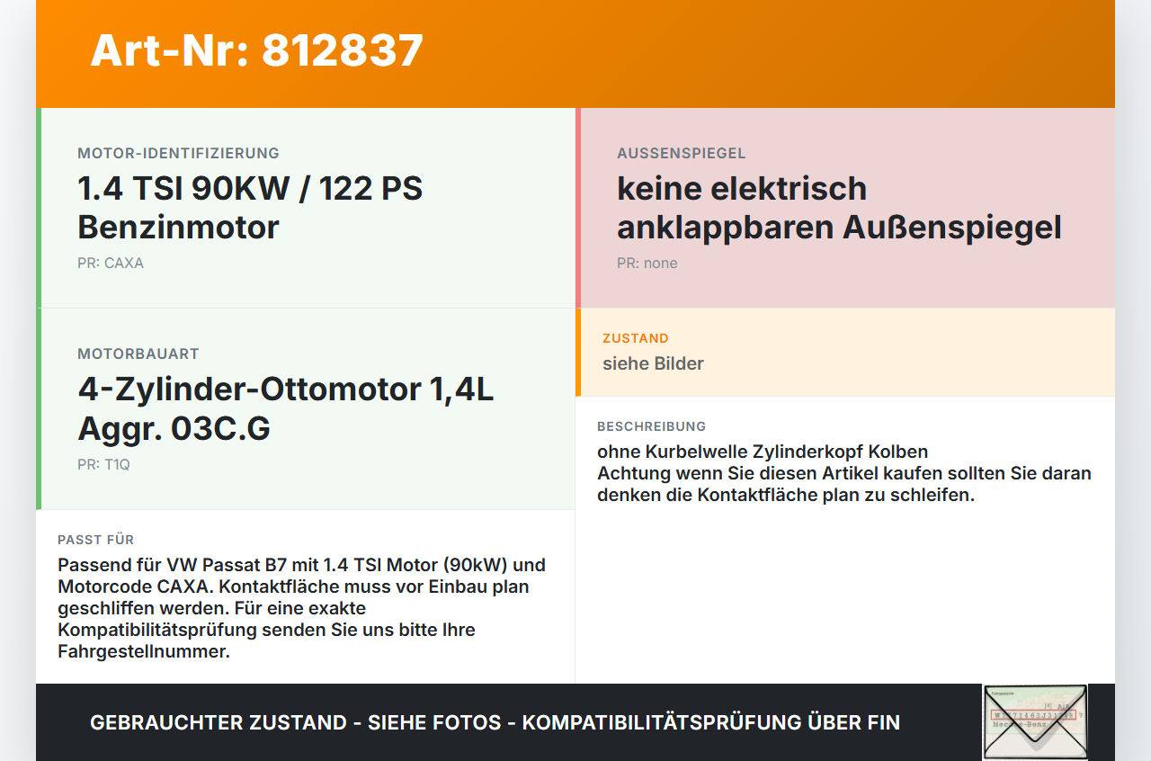 VW Passat 3C B7 10-14 TSI 1,4 90KW CAXA Motorblock für Motor VW Passat 3C B7 10-14 31.01.2011 03C103011AS gebraucht Vorschau 3