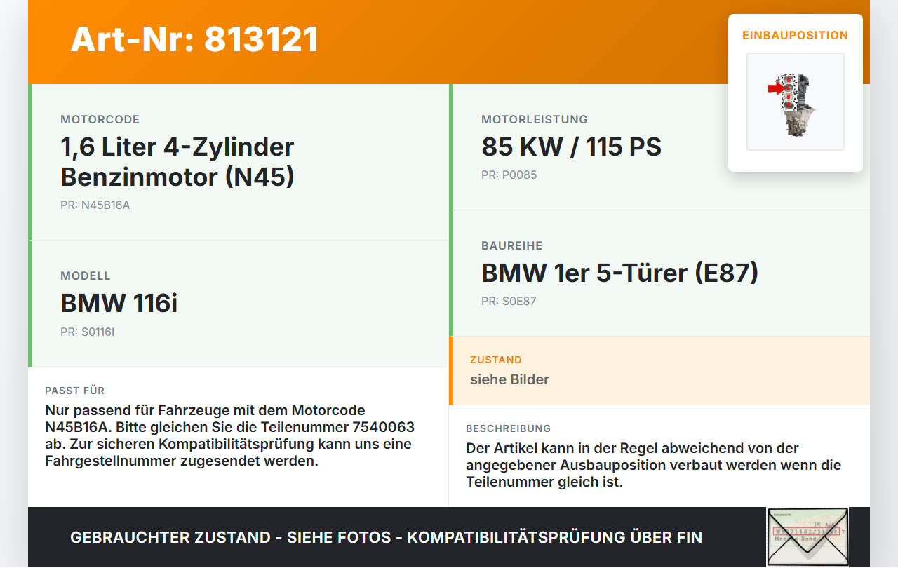 BMW E87 1er 116i 04-07 1,6 85KW N45B16A Kolben mit Pleuel Pos C BMW E87 1er 116i 04-07 15.03.2005 1125-7540063... Vorschau 3