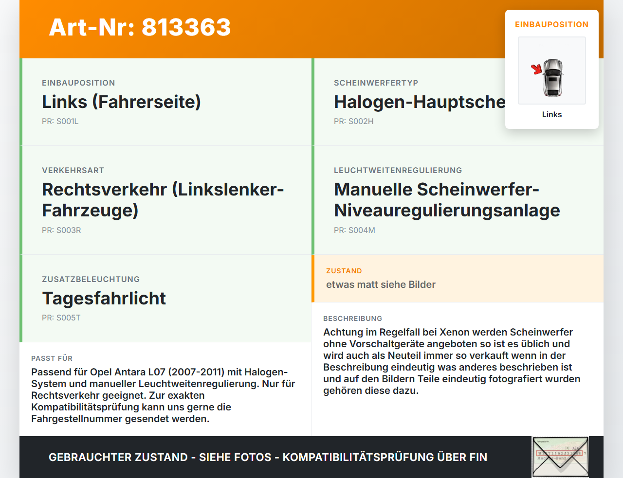 Opel Antara L07 07-11 Halogen Scheinwerfer Frontscheinwerfer Links Opel Antara L07 07-11 09.02.2007 96627135... Vorschau 3