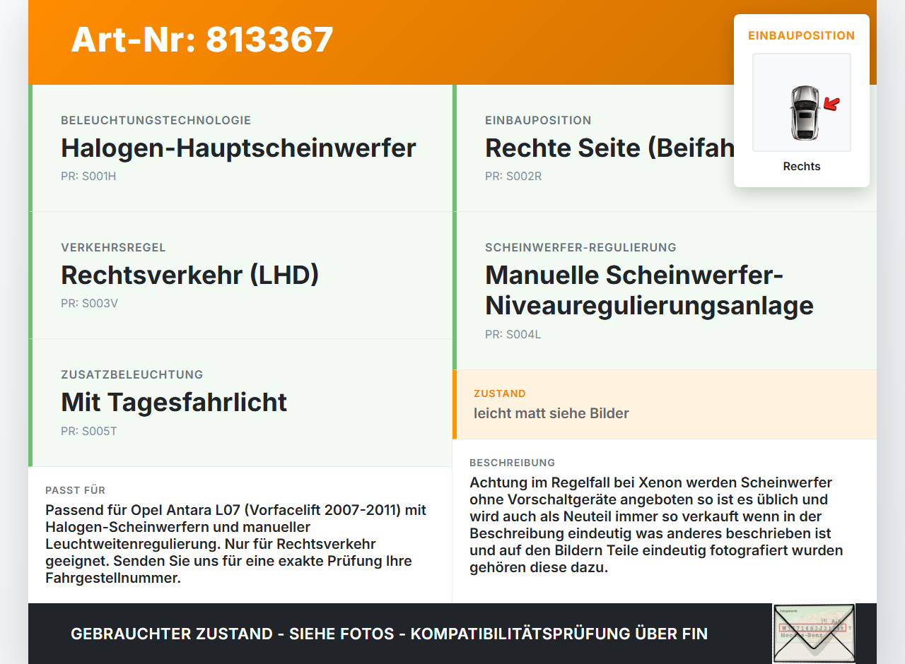 Opel Antara L07 07-11 Halogen Scheinwerfer Frontscheinwerfer Rechts orig. Opel Antara L07 07-11 09.02.2007 96627136... Vorschau 3
