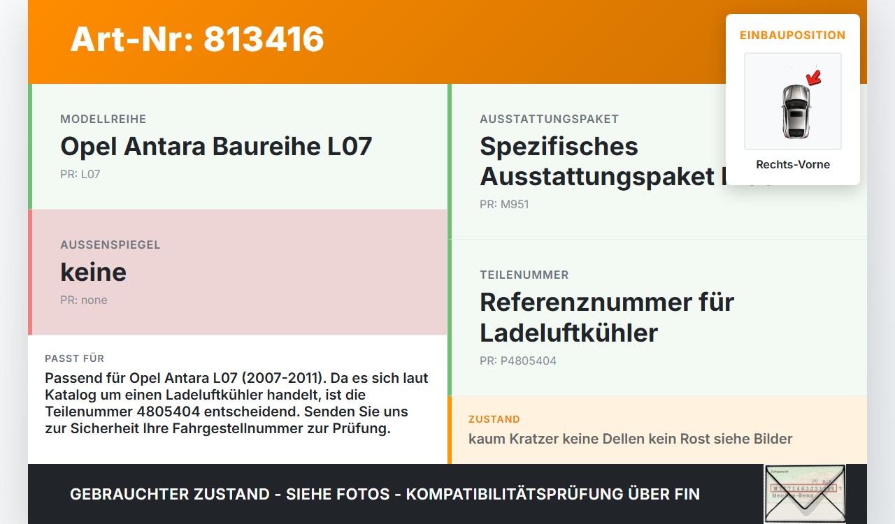 Opel Antara L07 07-11 Kotflügel Rechts Vorne OPS Opel Antara L07 07-11 09.02.2007 96629070 gebraucht Vorschau 3