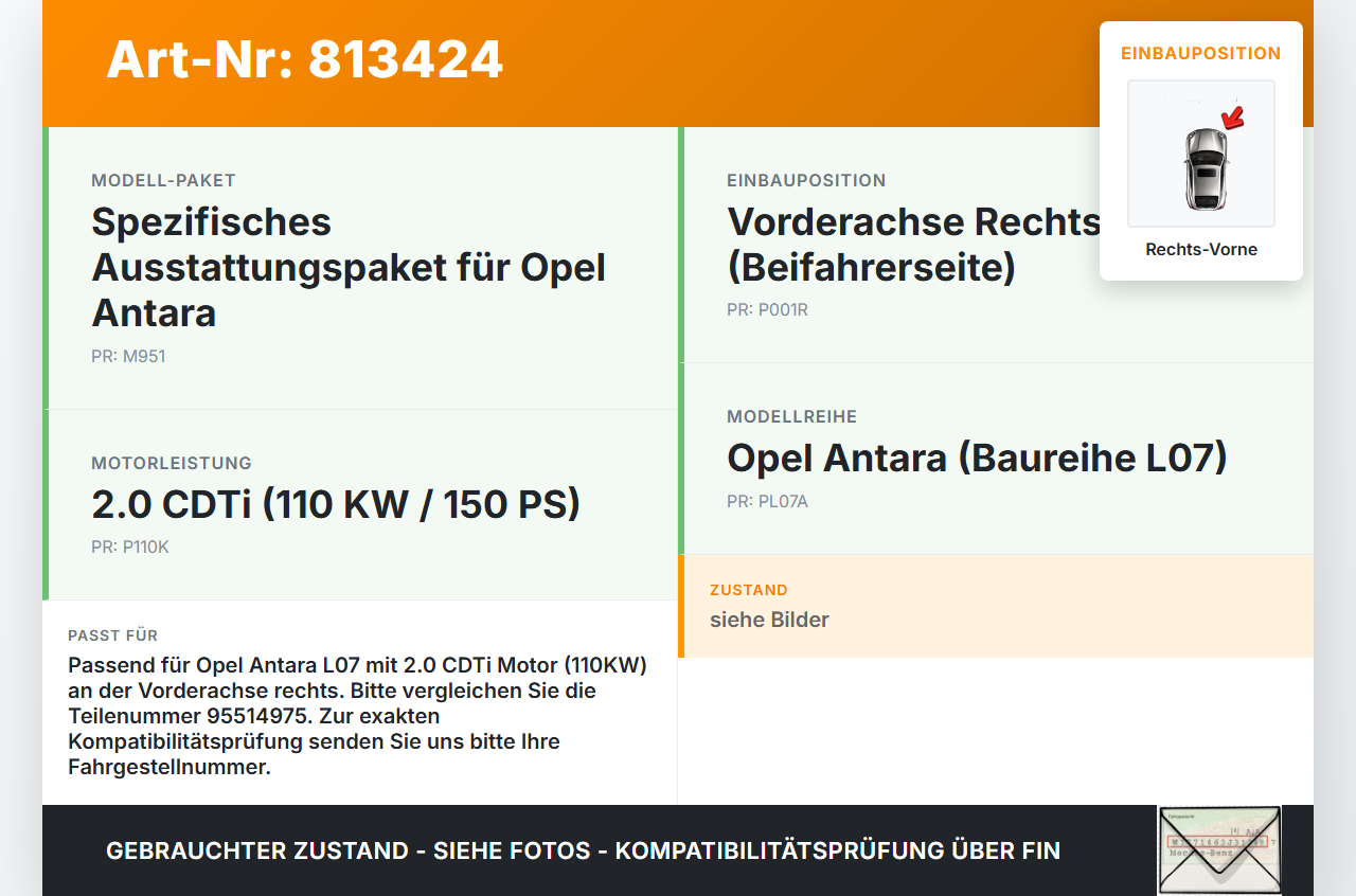 Opel Antara L07 07-11 CDTi 2,0 110KW Bremssattel Bremszange Vorne Rechts Opel Antara L07 07-11 09.02.2007 96626068... Vorschau 3