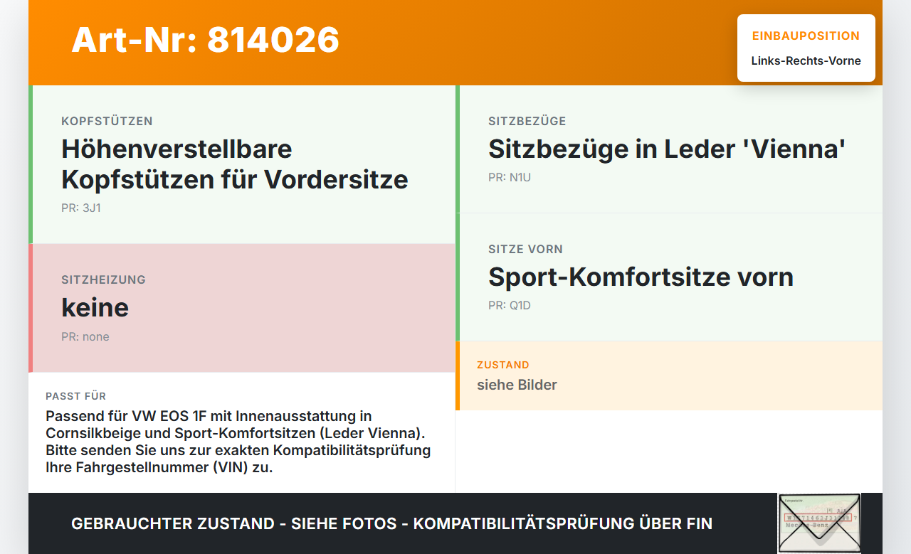 VW EOS 1F 06-09 Cabriolet Kopfstütze für Beifahrer Sitz Rechts oder Links Vorne cornsilkbeige VW EOS 1F 06-09... Vorschau 3