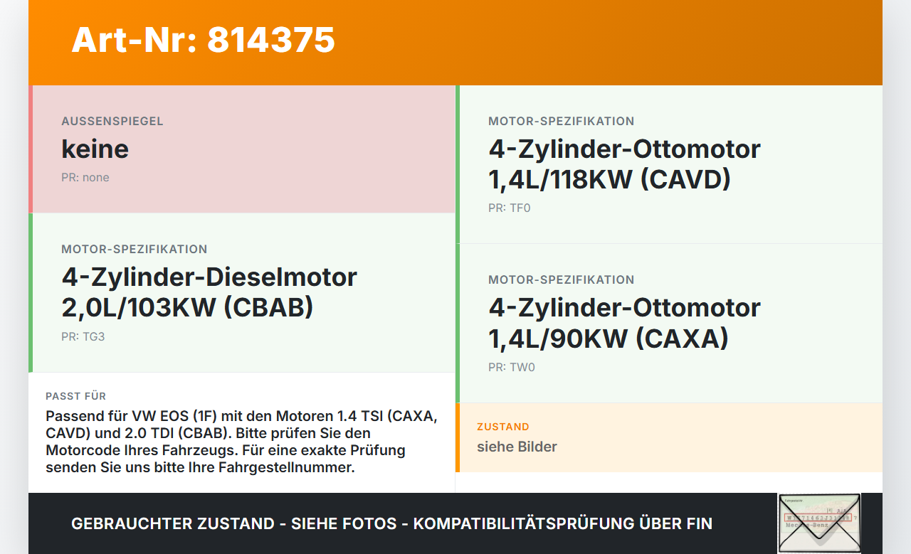 VW EOS 1F 06-09 TSI 1,4 118KW Kurbelwellensensor Impulsgeber VW EOS 1F 06-09 22.04.2008 03C906433A gebraucht Vorschau 3