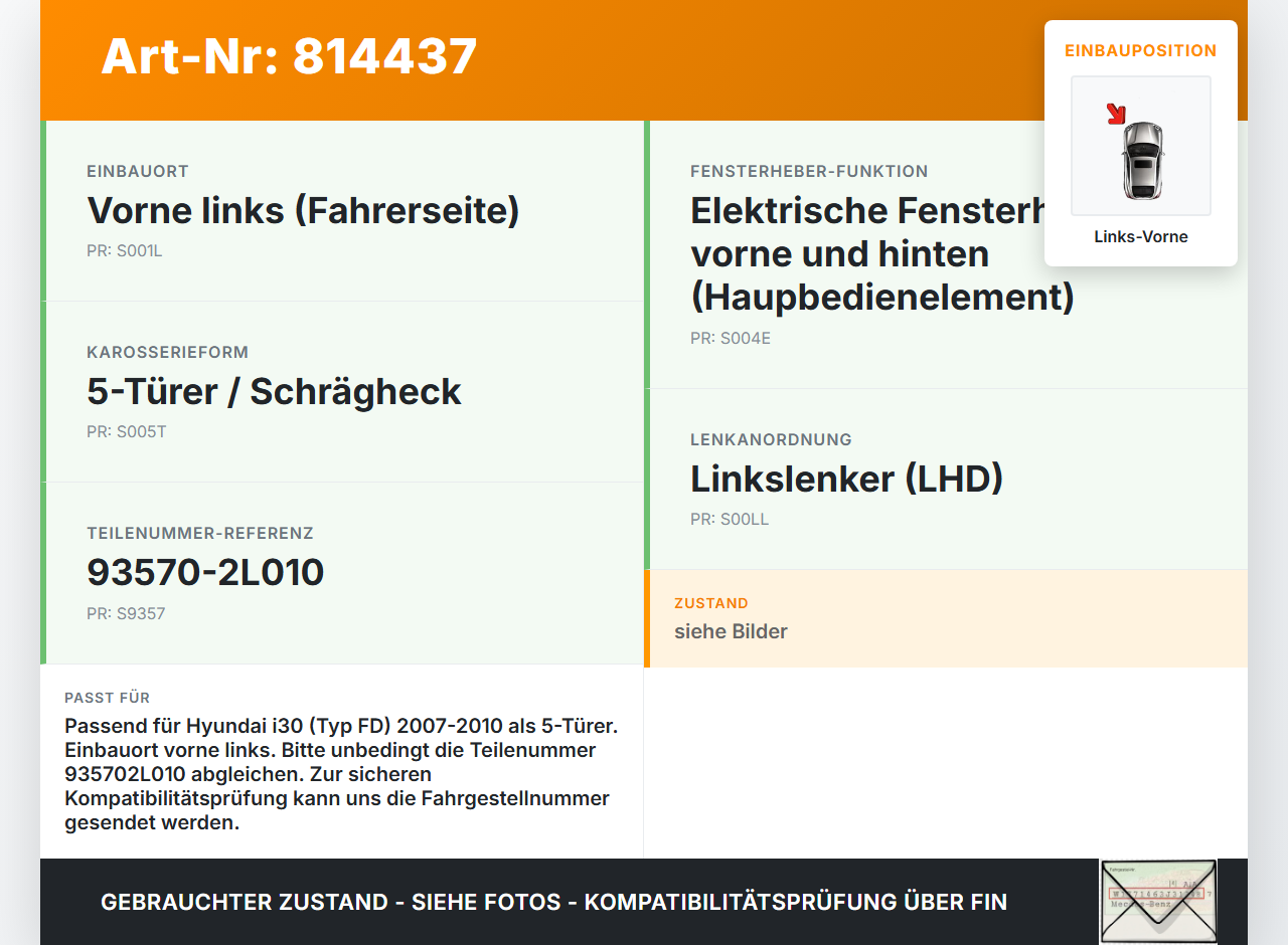 Hyundai I30 FD 07-10 5T Fensterheberschalter Fensterheber Links Vorne Hyundai I30 FD 07-10 21.12.2007 935702L010... Vorschau 3