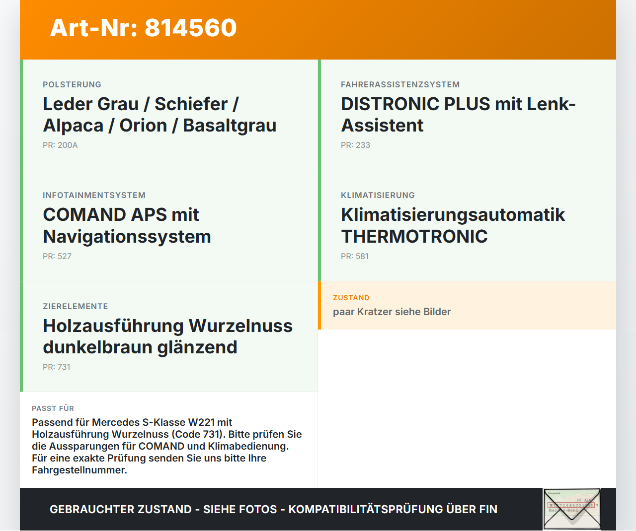 Mercedes W221 S320 05-09 Blende Einbaurahmen Mittelkonsole Holzdekor Mercedes W221 S320 05-09 25.07.2006... Vorschau 3