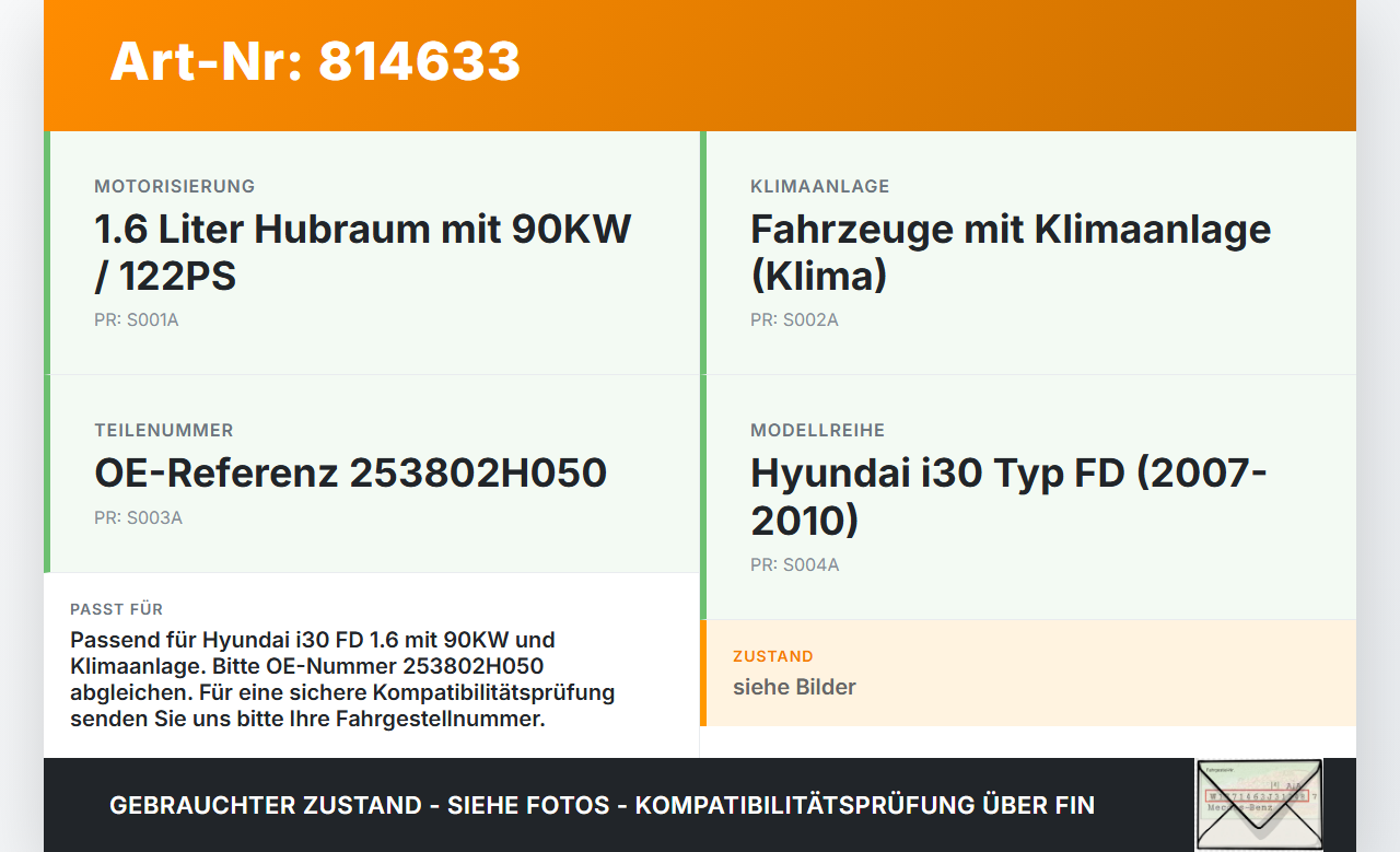 Hyundai I30 FD 07-10 1,6 90KW Lüfter Ventilator f. Kühler Hyundai I30 FD 07-10 21.12.2007 253802H050 gebraucht Vorschau 3
