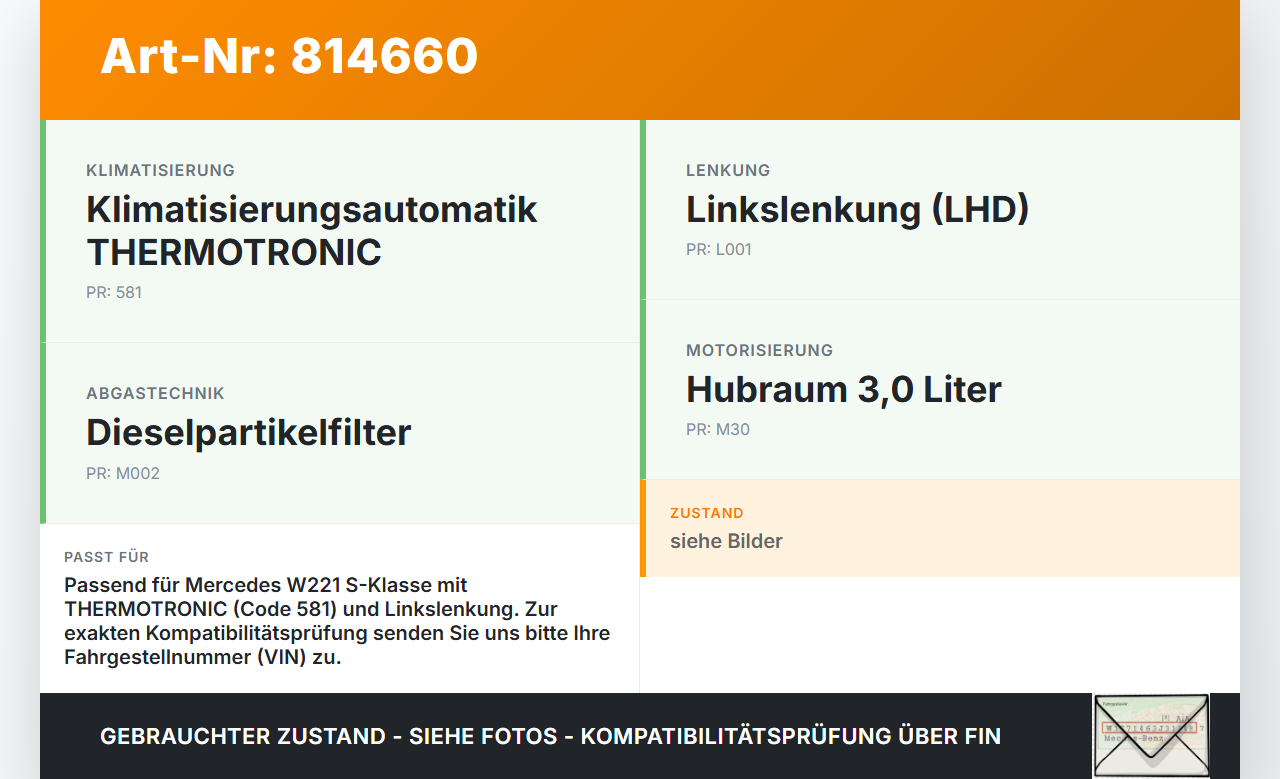Mercedes W221 S320 05-09 CDI 3,0 173KW Schadstoffsensor Sensor Orig. Paragon Mercedes W221 S320 05-09 25.07.2006... Vorschau 3