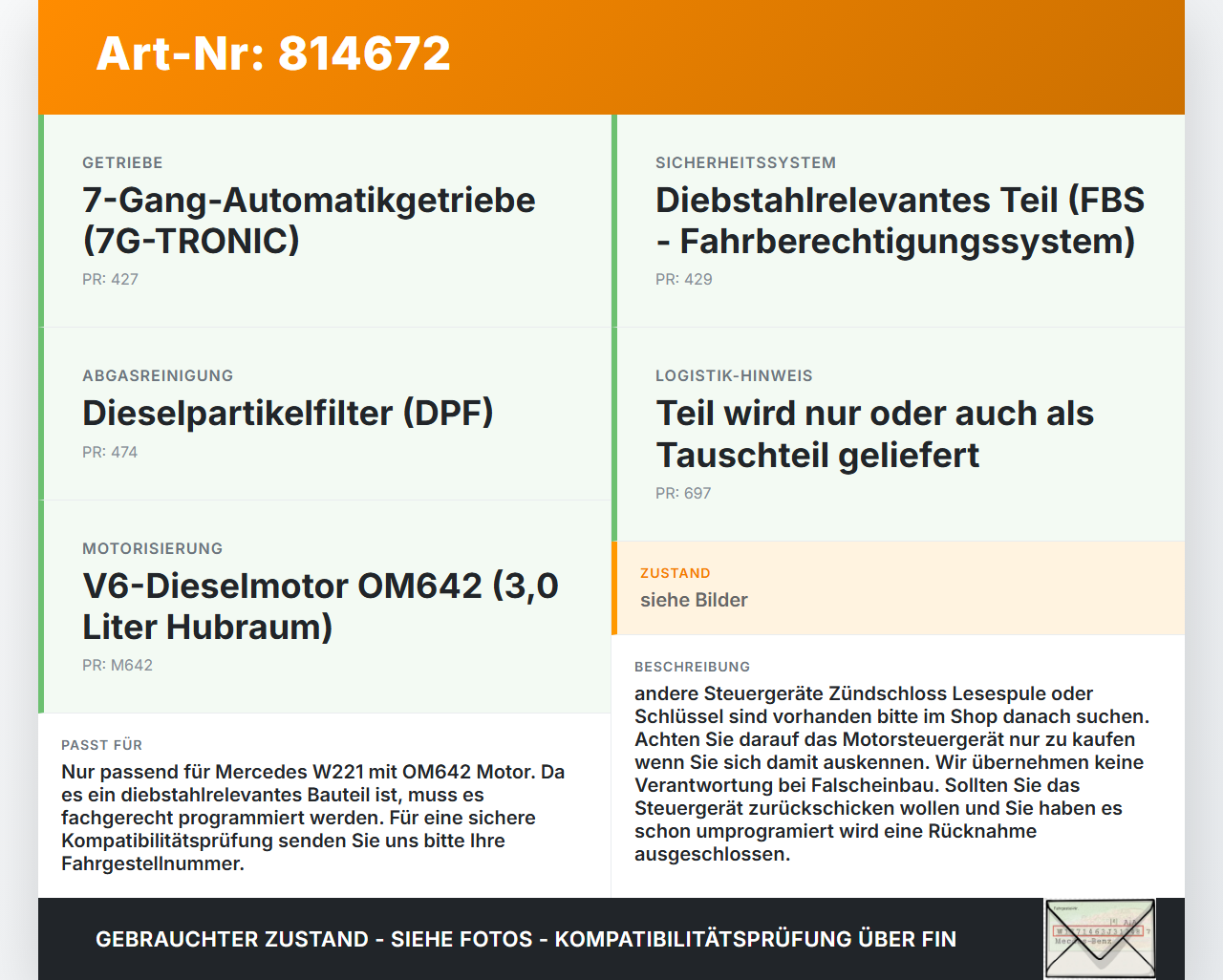 Mercedes W221 S320 05-09 CDI 3,0 173KW Steuergerät ECU für Motor Motorsteuergerät Mercedes W221 S320 05-09... Vorschau 3