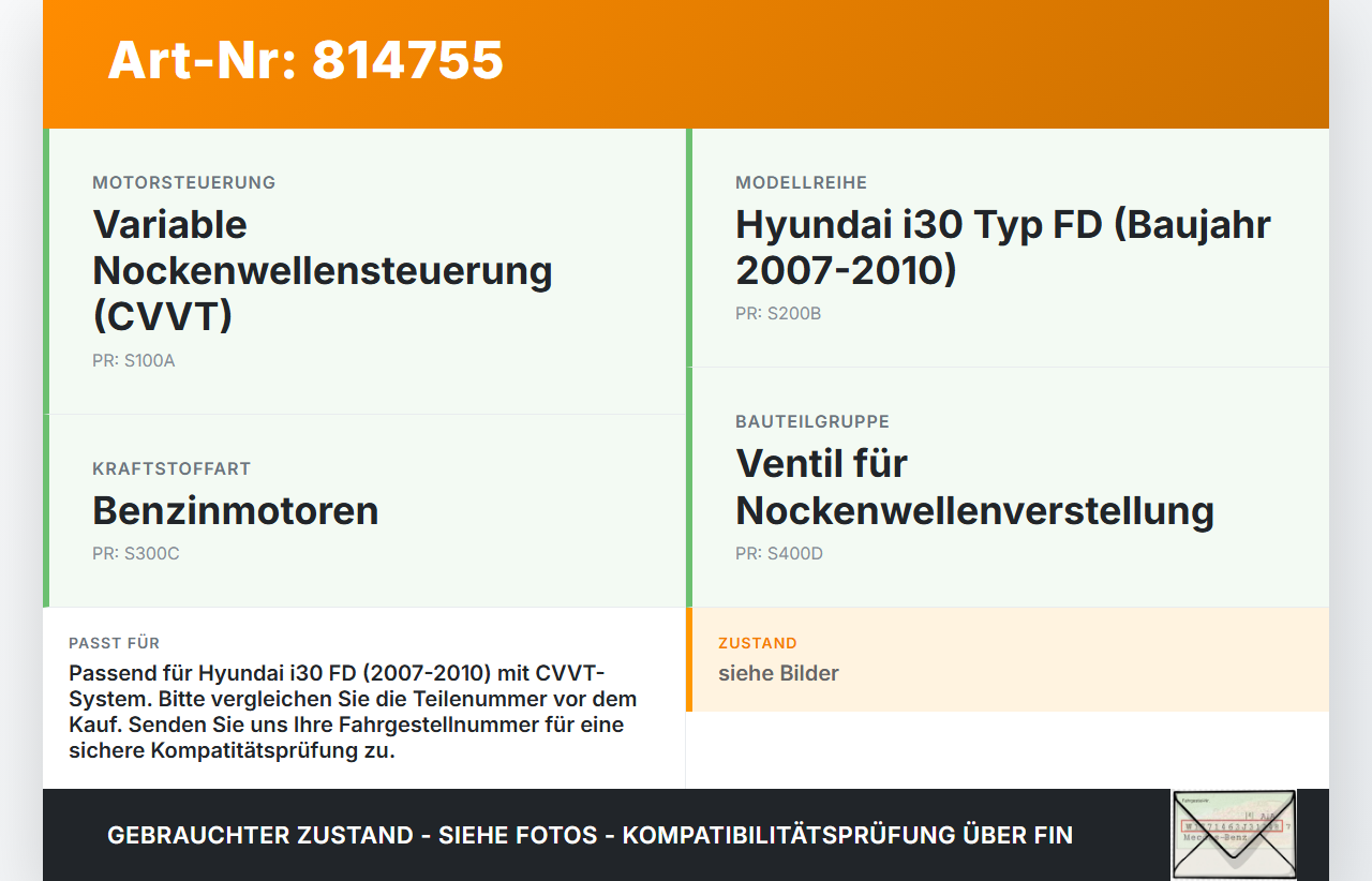 Hyundai I30 FD 07-10 1,6 90KW MF95 Ventil Nockenwellenverstellung Verstellung für Nockenwelle Hyundai I30 FD 07-10... Vorschau 3