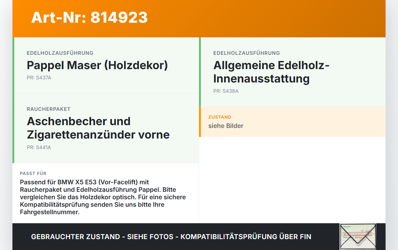BMW E53 X5 01-03 Aschenbecher Ascher mit Zigarettenanzünder Holzdekor Pappel BMW E53 X5 01-03 08.05.2003 8402967... Vorschau 3