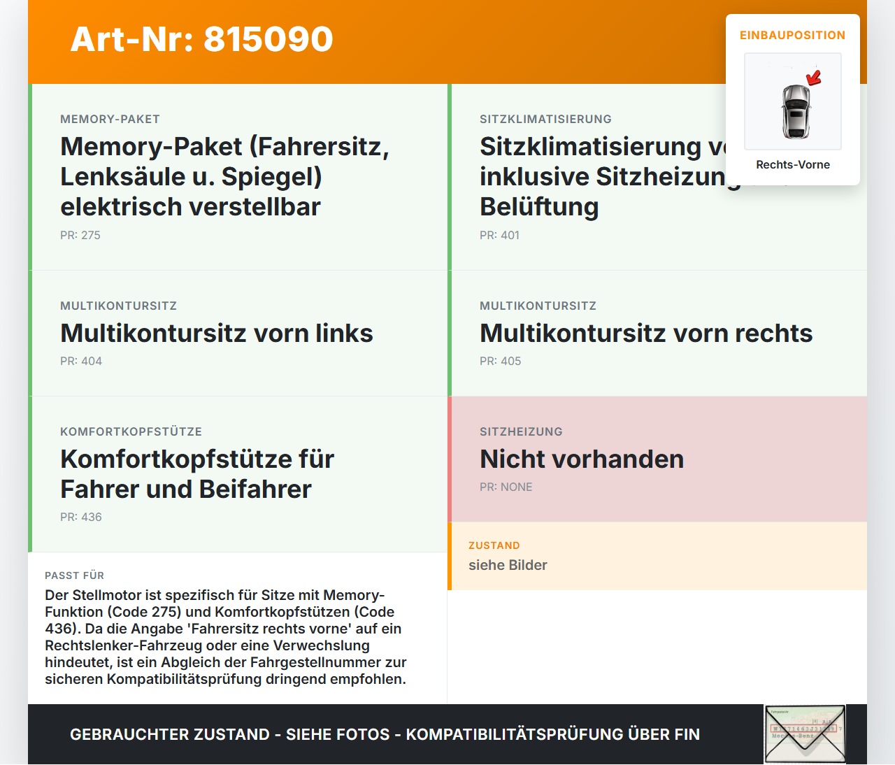 Mercedes W221 S320 05-09 Stellmotor Kopfstütze Verstellung Fahrer Sitz Rechts Vorne Mercedes W221 S320 05-09... Vorschau 3