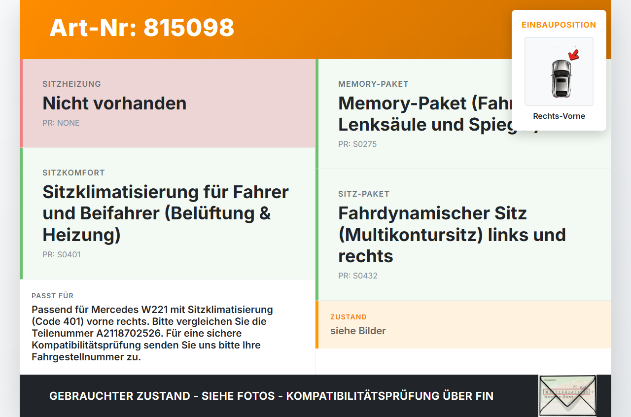 Mercedes W221 S320 05-09 Steuergerät SG Sitzlüftung Rechts Vorne Mercedes W221 S320 05-09 25.07.2006 A2118702526... Vorschau 3