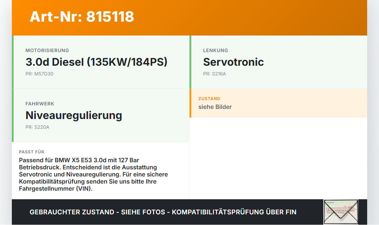 BMW E53 X5 01-03 3,0d 135KW Servopumpe Hydraulikpumpe für Lenkung 127Bar BMW E53 X5 01-03 08.05.2003 32416756930... Vorschau 3