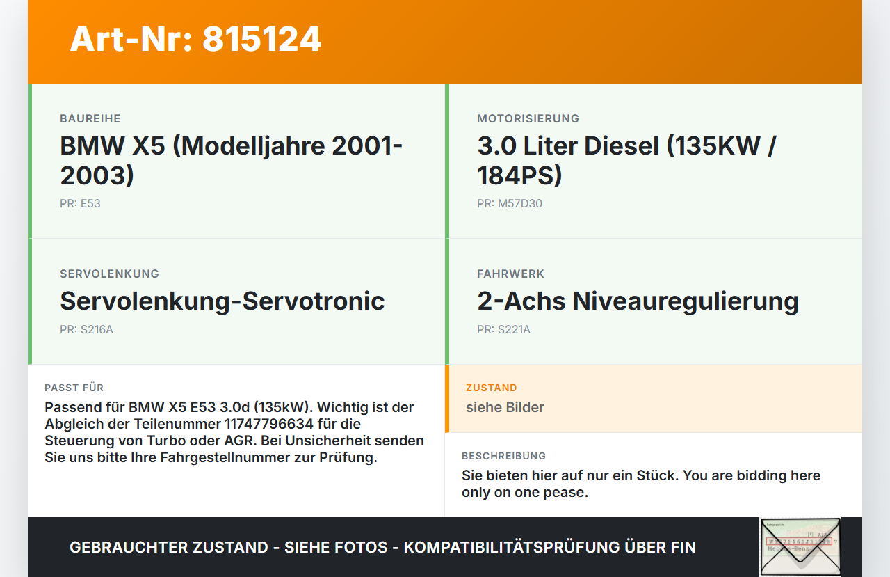 BMW E53 X5 01-03 3,0d 135KW Ventil Magnetventil Druckwandler BMW E53 X5 01-03 08.05.2003 7796634 11747796634 gebraucht Vorschau 3