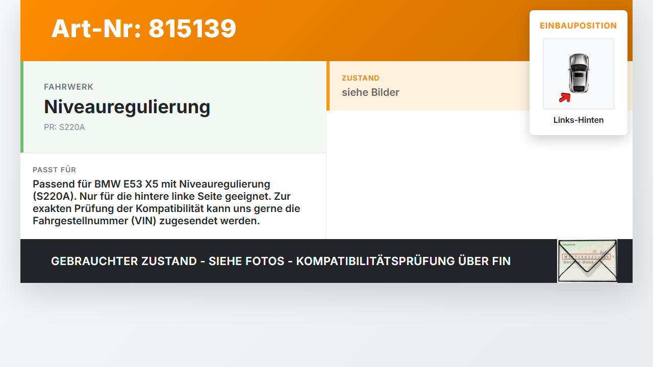 BMW E53 X5 01-03 Luftbalg Luftfeder Feder Hinten Links BMW E53 X5 01-03 08.05.2003 3712-1095579 1095579 gebraucht Vorschau 3