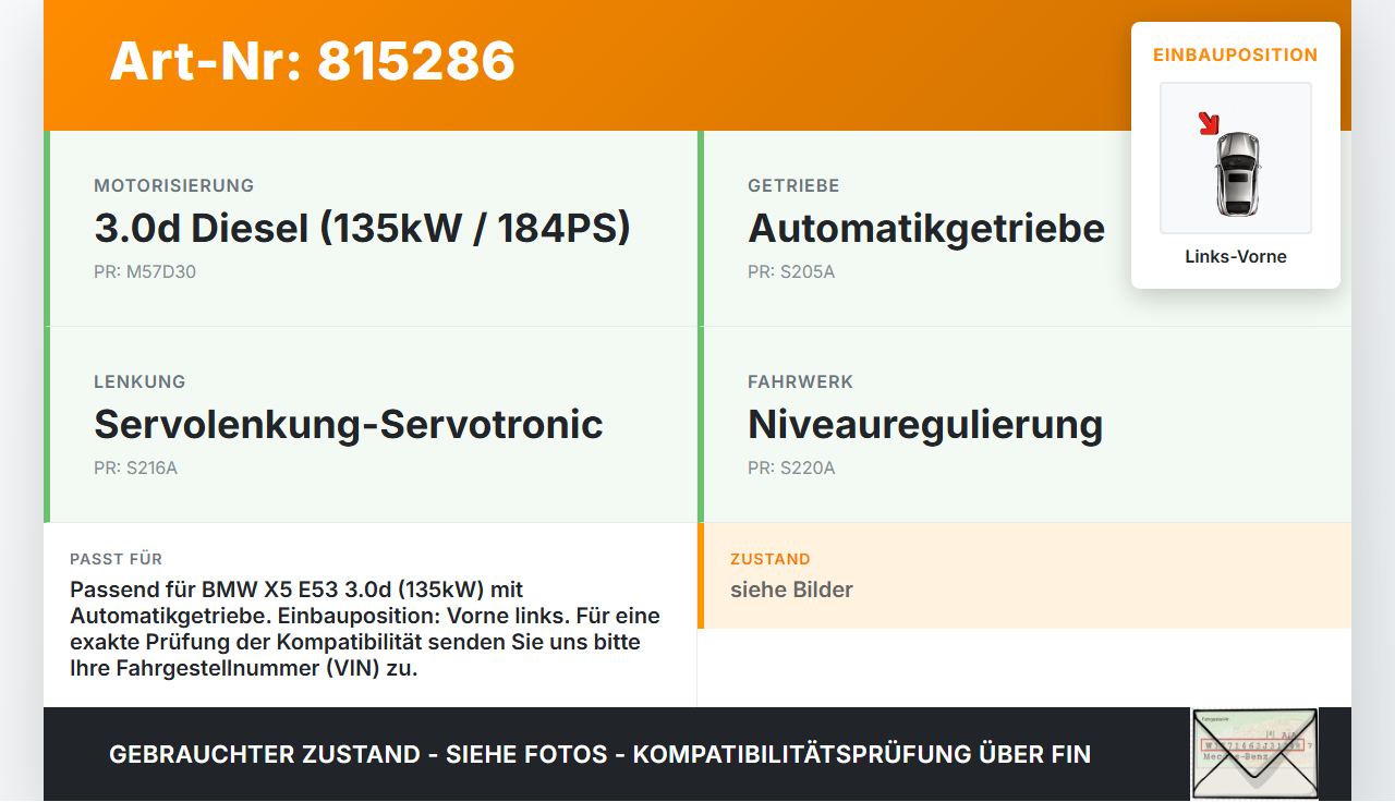 BMW E53 X5 01-03 3,0d 135KW Autom Antriebswelle Gelenkwelle Links Vorne BMW E53 X5 01-03 08.05.2003 3160-7565313... Vorschau 3