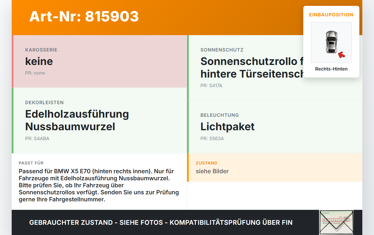 BMW X5 35d E70 06-10 Türleiste Rechts Hinten Innen A53 BMW X5 35d E70 06-10 29.06.2007 7228030 51357228030 gebraucht Vorschau 3