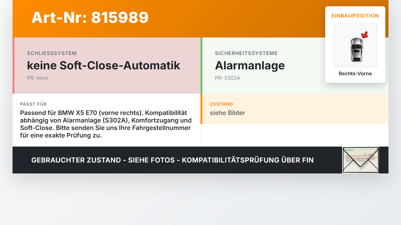 BMW X5 35d E70 06-10 Türschloss Riegel m. ZV Stellmotor Rechts Vorne BMW X5 35d E70 06-10 29.06.2007 7167072... Vorschau 3