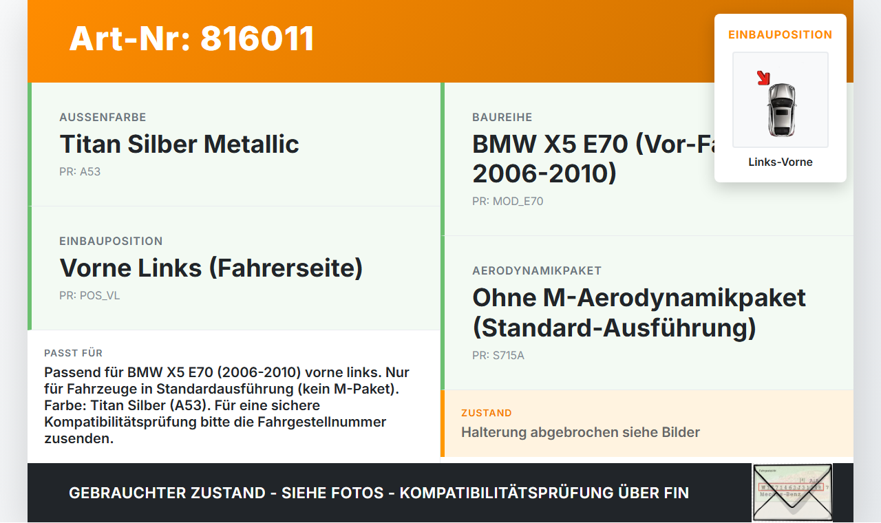 BMW X5 35d E70 06-10 Leiste Zierleiste für Kotflügel Radlauf Links Vorne A53 BMW X5 35d E70 06-10 29.06.2007... Vorschau 3