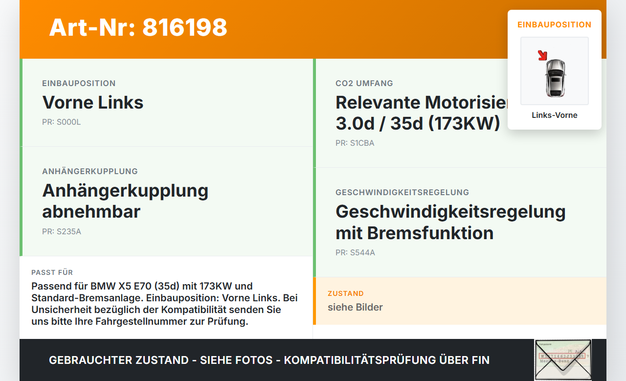 BMW X5 35d E70 06-10 3,0 173KW Bremssattel Bremszange Vorne Links BMW X5 35d E70 06-10 29.06.2007 3411-6776783... Vorschau 3