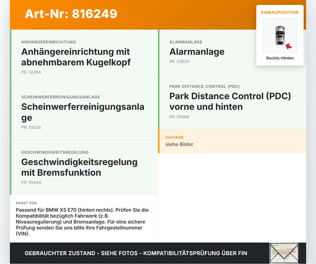 BMW X5 35d E70 06-10  3,0 173KW Achsschenkel Radnabe mit ABS Rechts Hinten BMW X5 35d E70 06-10 29.06.2007... Vorschau 3