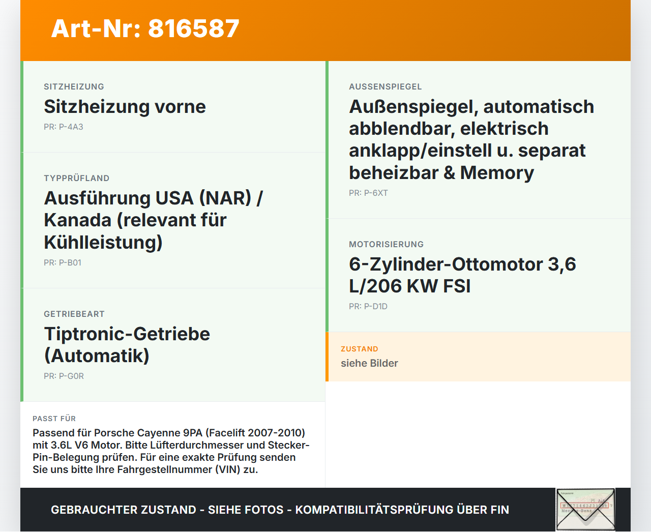 Porsche Cayenne 9PA 07-10 3,6 213KW Elektrolüfter Lüfter Ventilator f. Kühler Porsche Cayenne 9PA 07-10 16.01.2008... Vorschau 3