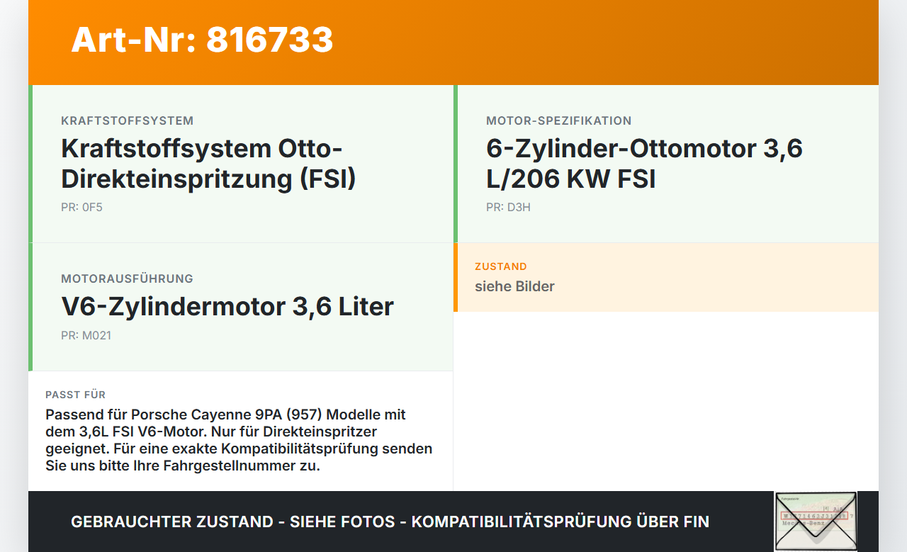 Porsche Cayenne 9PA 07-10 3,6 213KW Einspritzpumpe Hochdruckpumpe Benzinpumpe Porsche Cayenne 9PA 07-10 16.01.2008... Vorschau 3