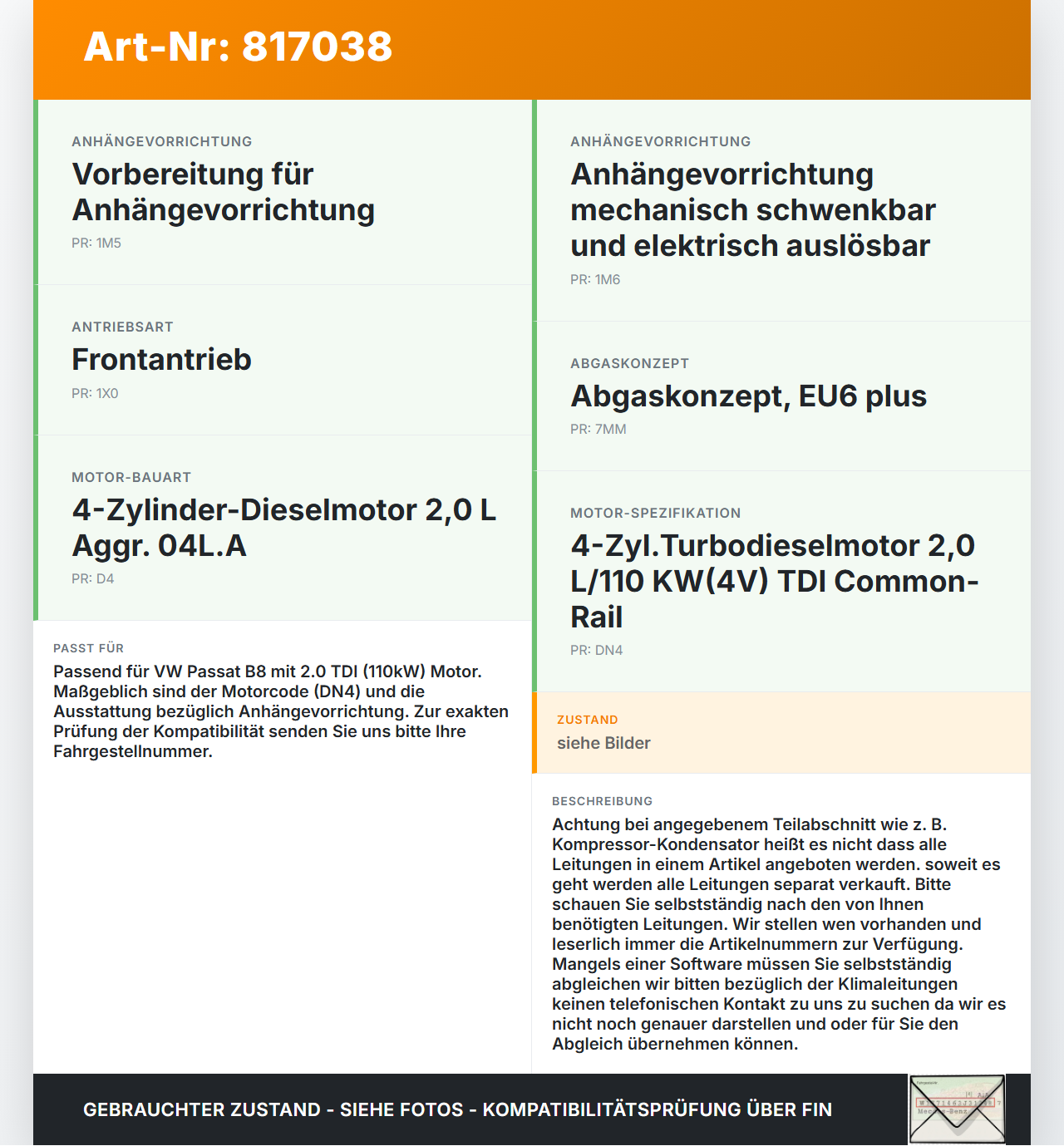 VW Passat 3G B8 14-19 TDI 2,0 110KW Klimaschlauch Klimaleitung VW Passat 3G B8 14-19 28.04.2016 3Q0816721A gebraucht Vorschau 3