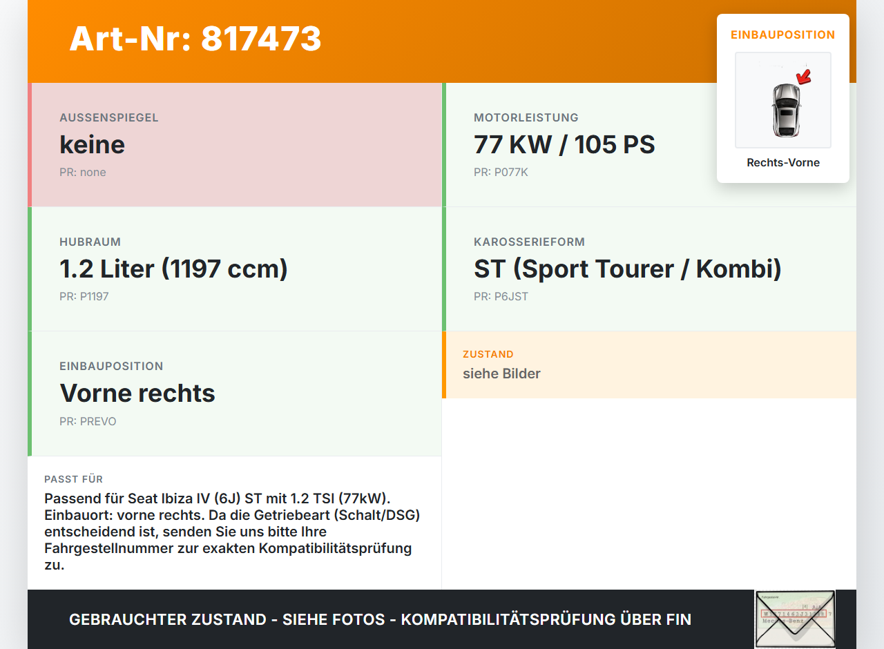 Seat Ibiza IV 6J ST 08-12 1197 77KW Antriebswelle Gelenkwelle Rechts Vorne Seat Ibiza IV 6J ST 08-12 14.04.2011... Vorschau 3