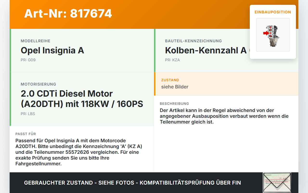 Opel Insignia A G09 08-13 CDTi 2,0 118KW A20DTH Kolben mit Pleuel Pos B Opel Insignia A G09 08-13 01.04.2010... Vorschau 3